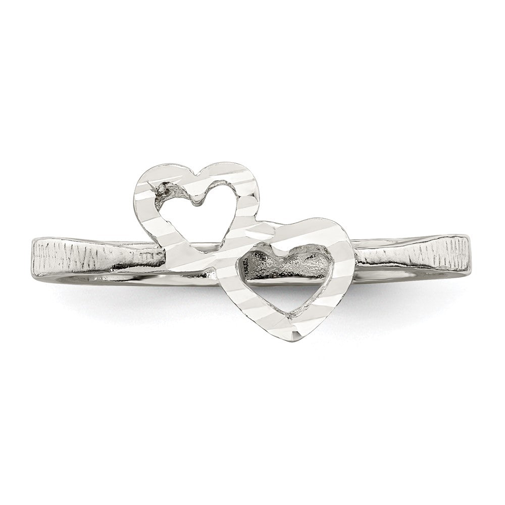 Sterling Silver Diamond Cut Heart Ring (Size 7 Only)