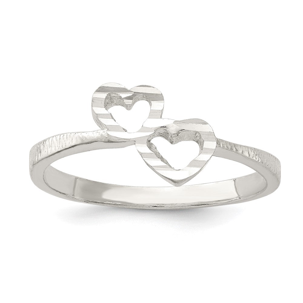 Sterling Silver Diamond Cut Heart Ring (Size 7 Only)