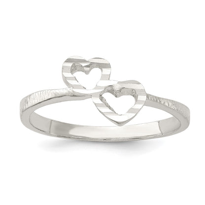 Sterling Silver Diamond Cut Heart Ring (Size 7 Only)