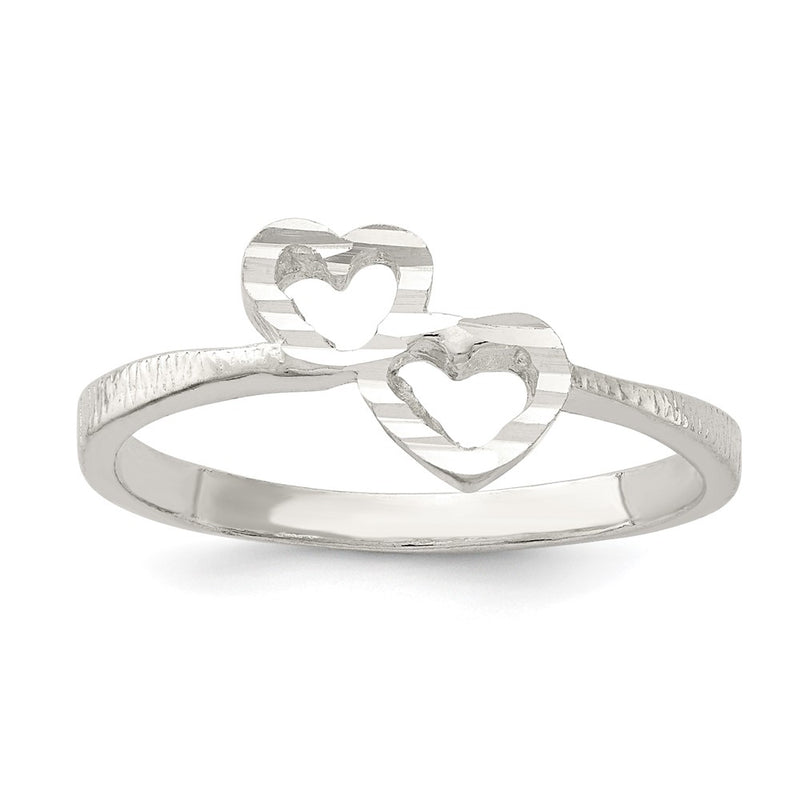 Sterling Silver Diamond Cut Heart Ring (Size 7 Only)