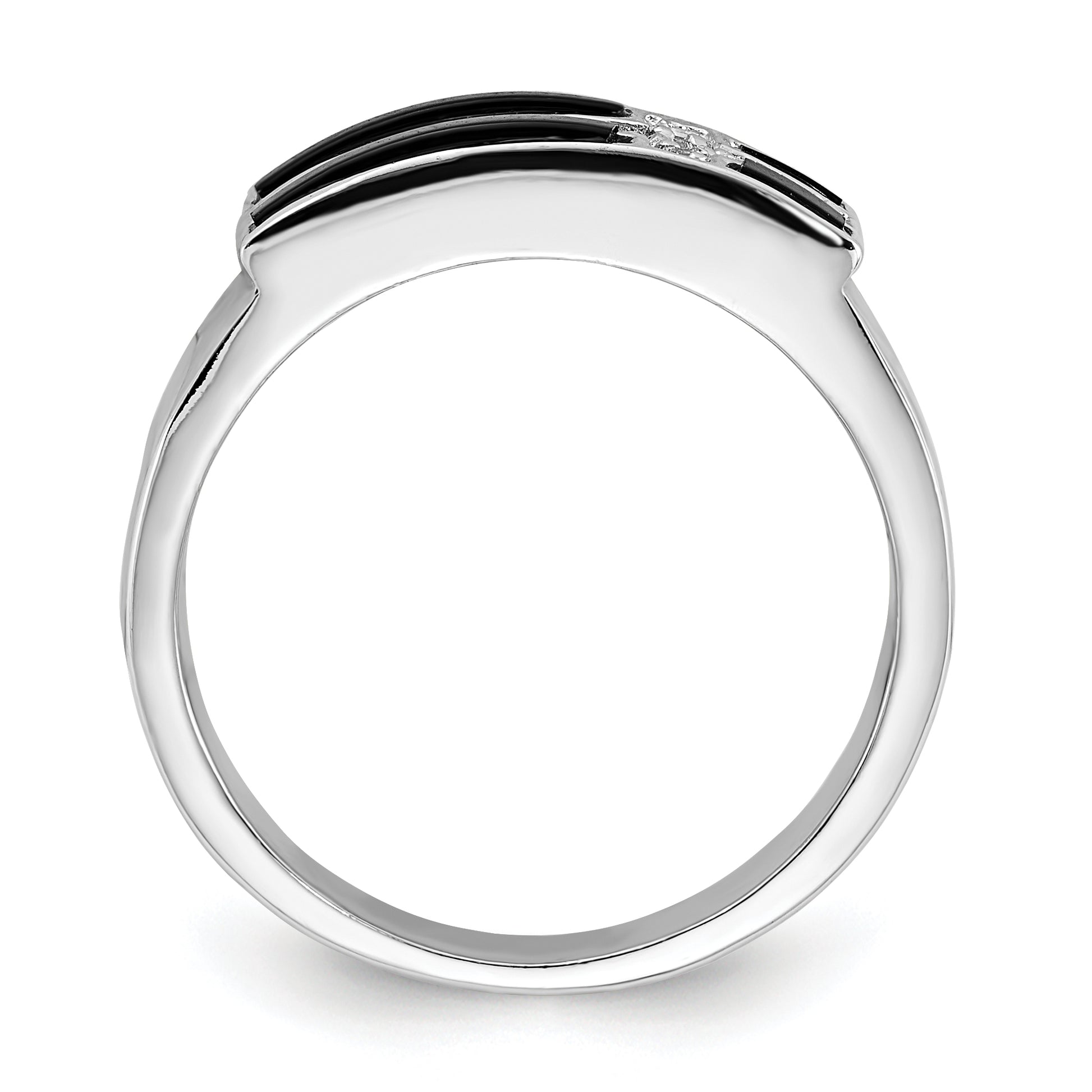 Sterling Silver Polished Black Enamel & Cz Cross Ring