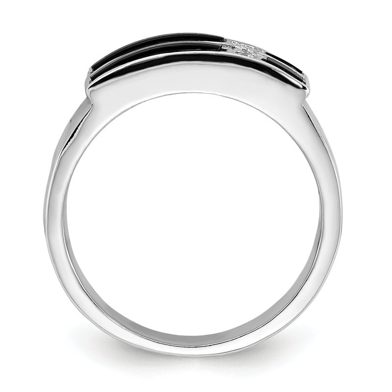 Sterling Silver Polished Black Enamel & Cz Cross Ring