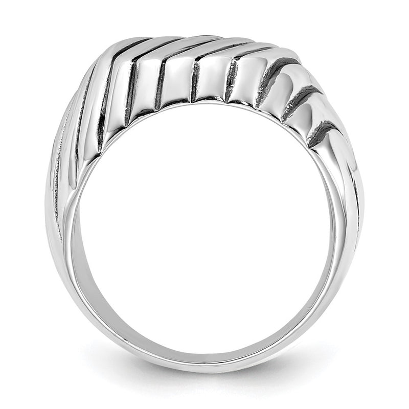 Sterling Silver Polished & Antiqued Grooved Signet Ring (Size 11 Only)