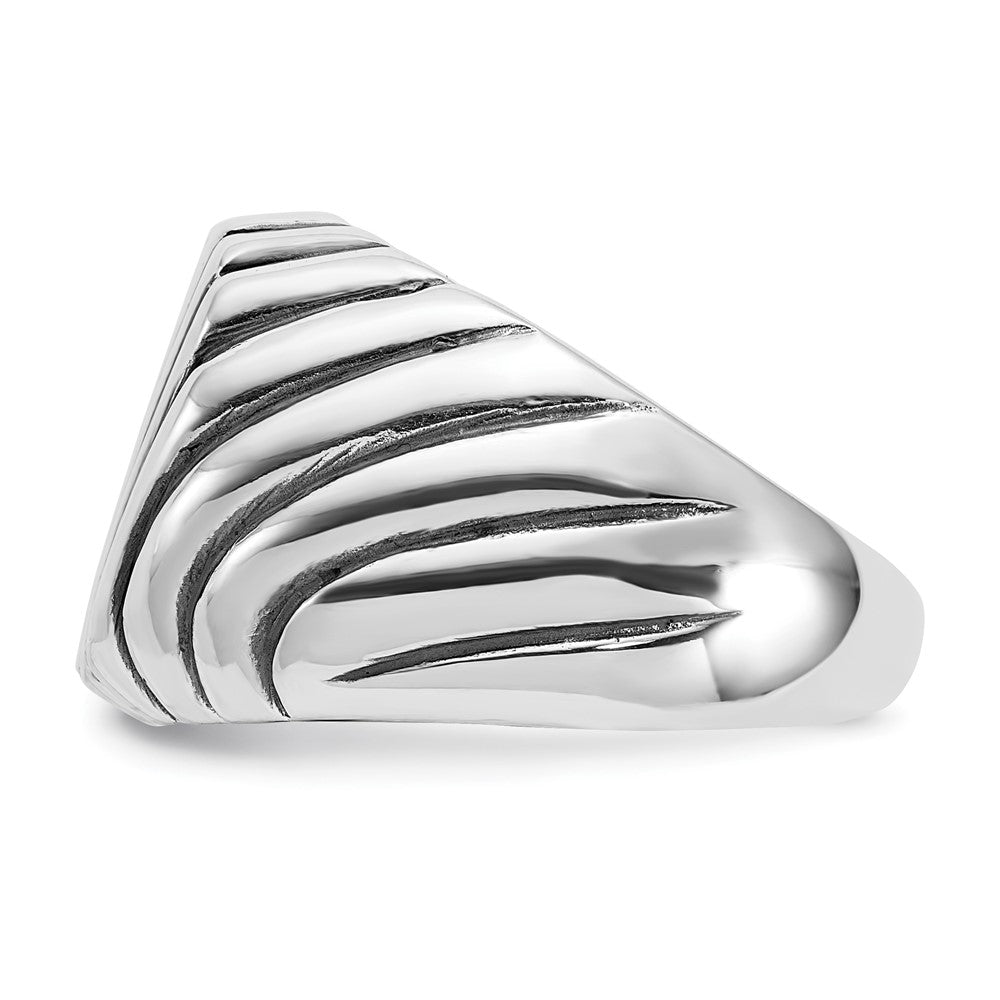 Sterling Silver Polished & Antiqued Grooved Signet Ring (Size 11 Only)