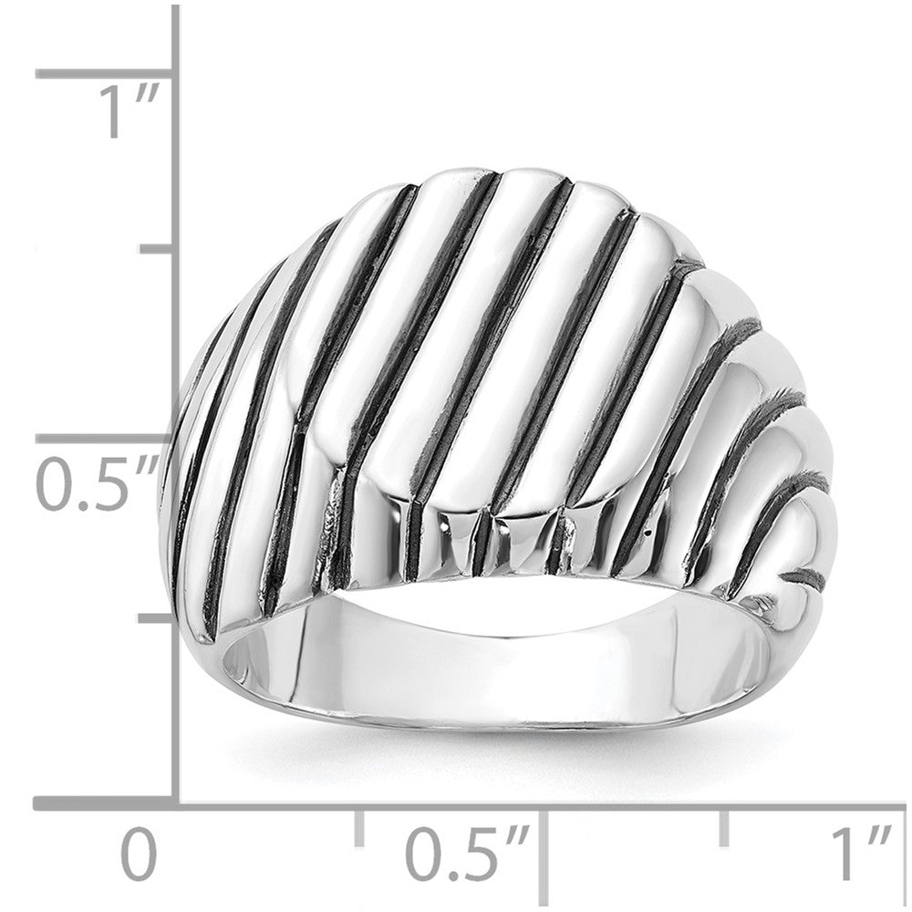 Sterling Silver Polished & Antiqued Grooved Signet Ring (Size 11 Only)