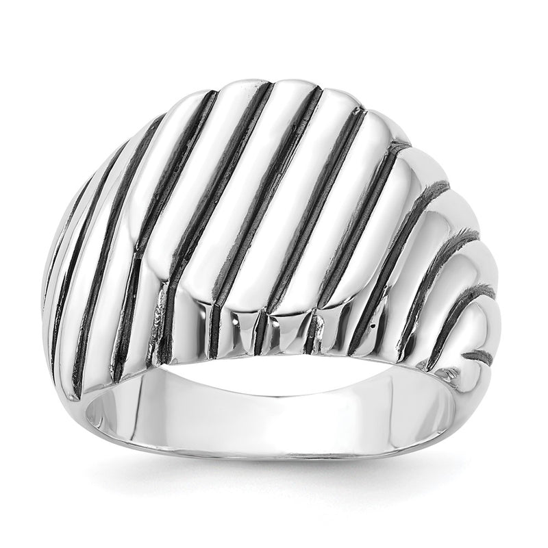 Sterling Silver Polished & Antiqued Grooved Signet Ring (Size 11 Only)