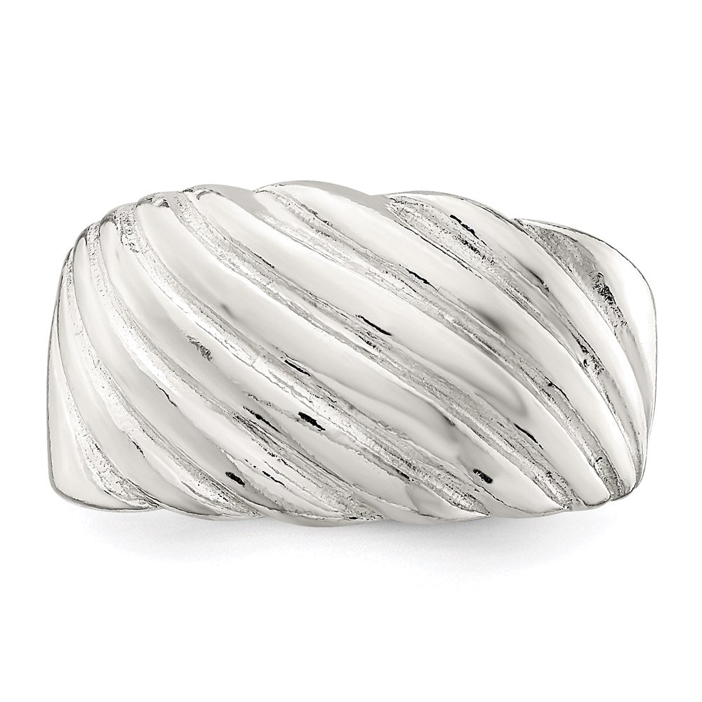 Sterling Silver Solid Fancy Ribbed Ring (Size 7 Only)