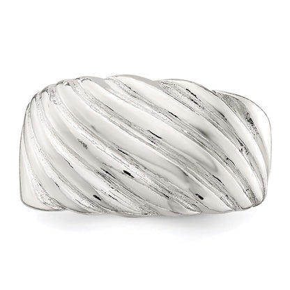 Sterling Silver Solid Fancy Ribbed Ring (Size 7 Only)