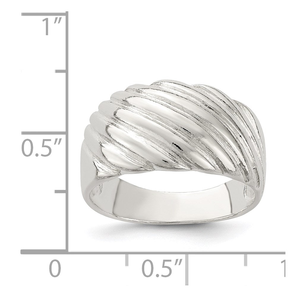 Sterling Silver Solid Fancy Ribbed Ring (Size 7 Only)