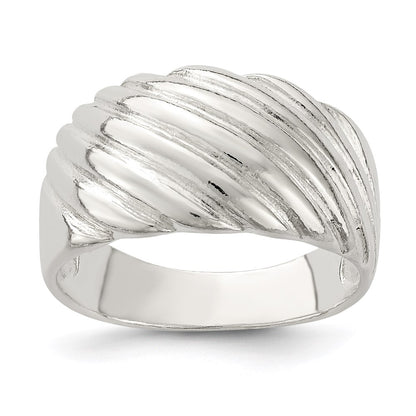 Sterling Silver Solid Fancy Ribbed Ring (Size 7 Only)