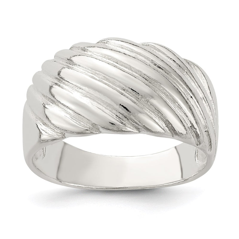 Sterling Silver Solid Fancy Ribbed Ring (Size 7 Only)