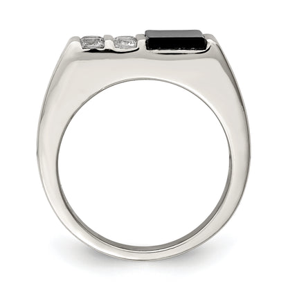 Sterling Silver Rhodium Plated Men'S Cz And Onyx Ring