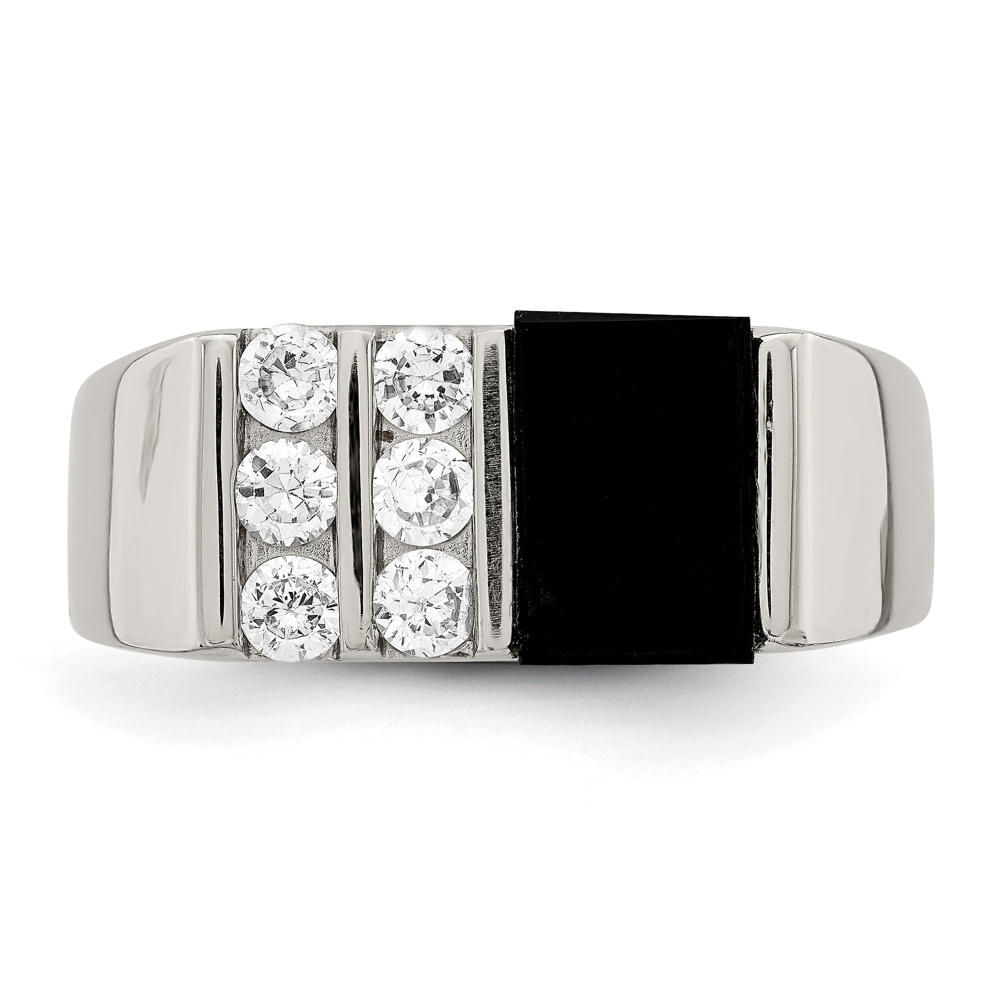 Sterling Silver Rhodium Plated Men'S Cz And Onyx Ring