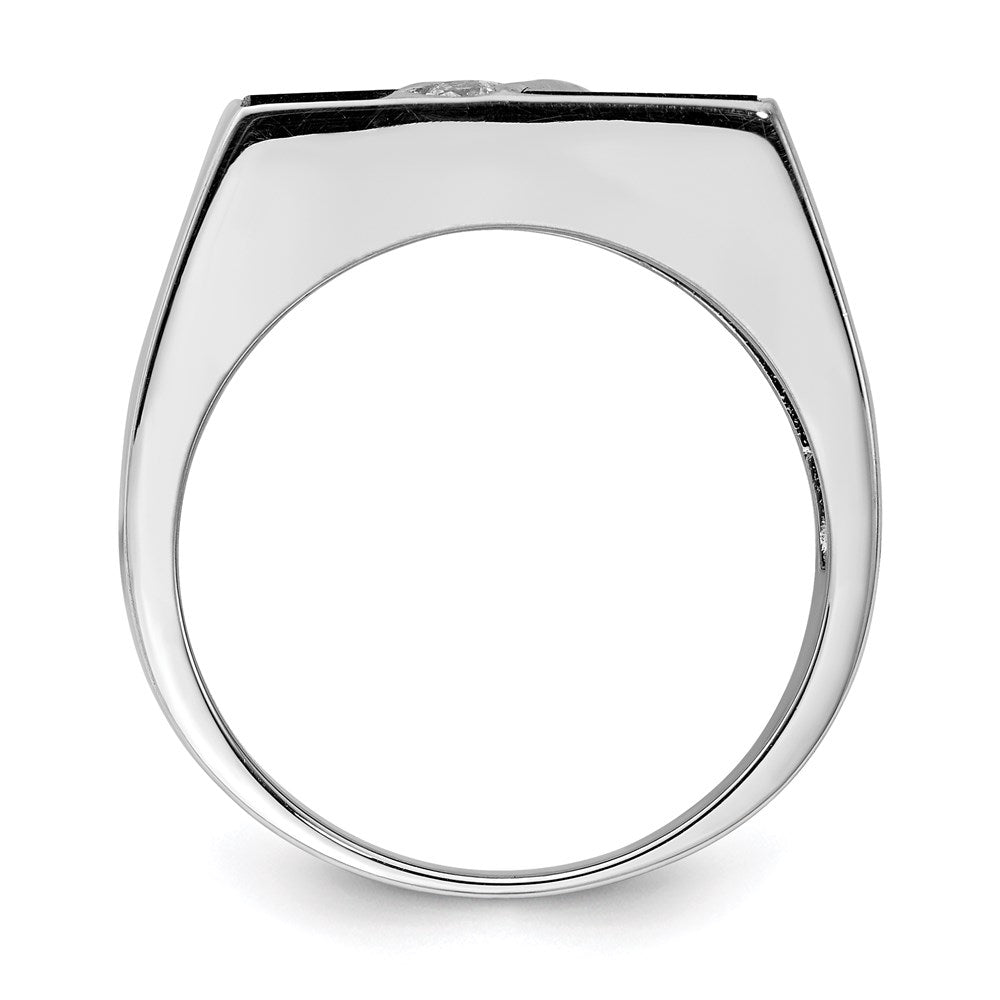 Sterling Silver Rhodium Plated Men'S Cz And Onyx Ring