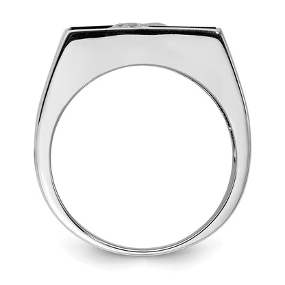 Sterling Silver Rhodium Plated Men'S Cz And Onyx Ring