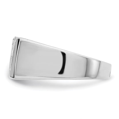 Sterling Silver Rhodium Plated Men'S Cz And Onyx Ring