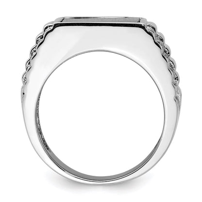 Sterling Silver Rhodium Plated Men'S Onyx Ring