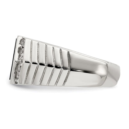 Sterling Silver Rhodium Plated Men'S Cz And Onyx Ring