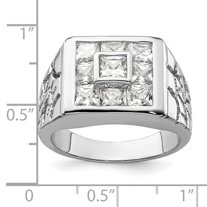 Sterling Silver Rhodium Plated Men'S Fashion Cz Ring