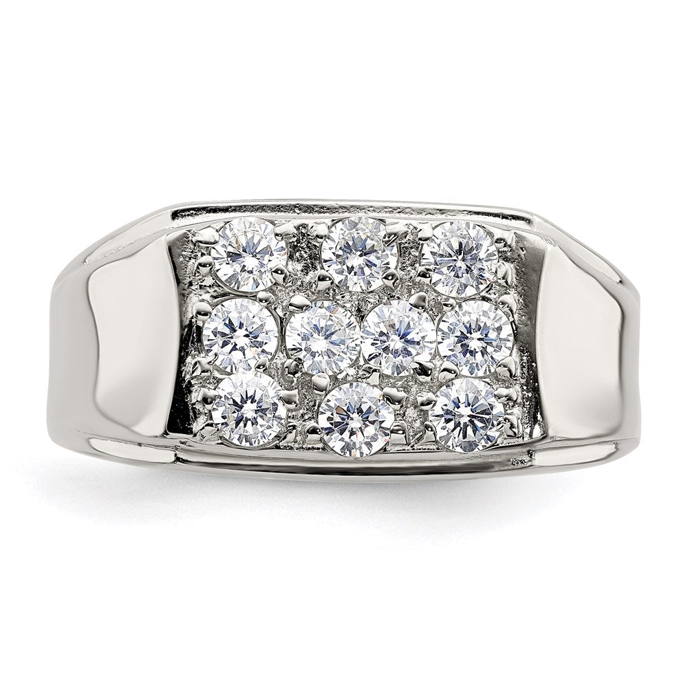 Sterling Silver Rhodium Plated Men'S Cz Ring