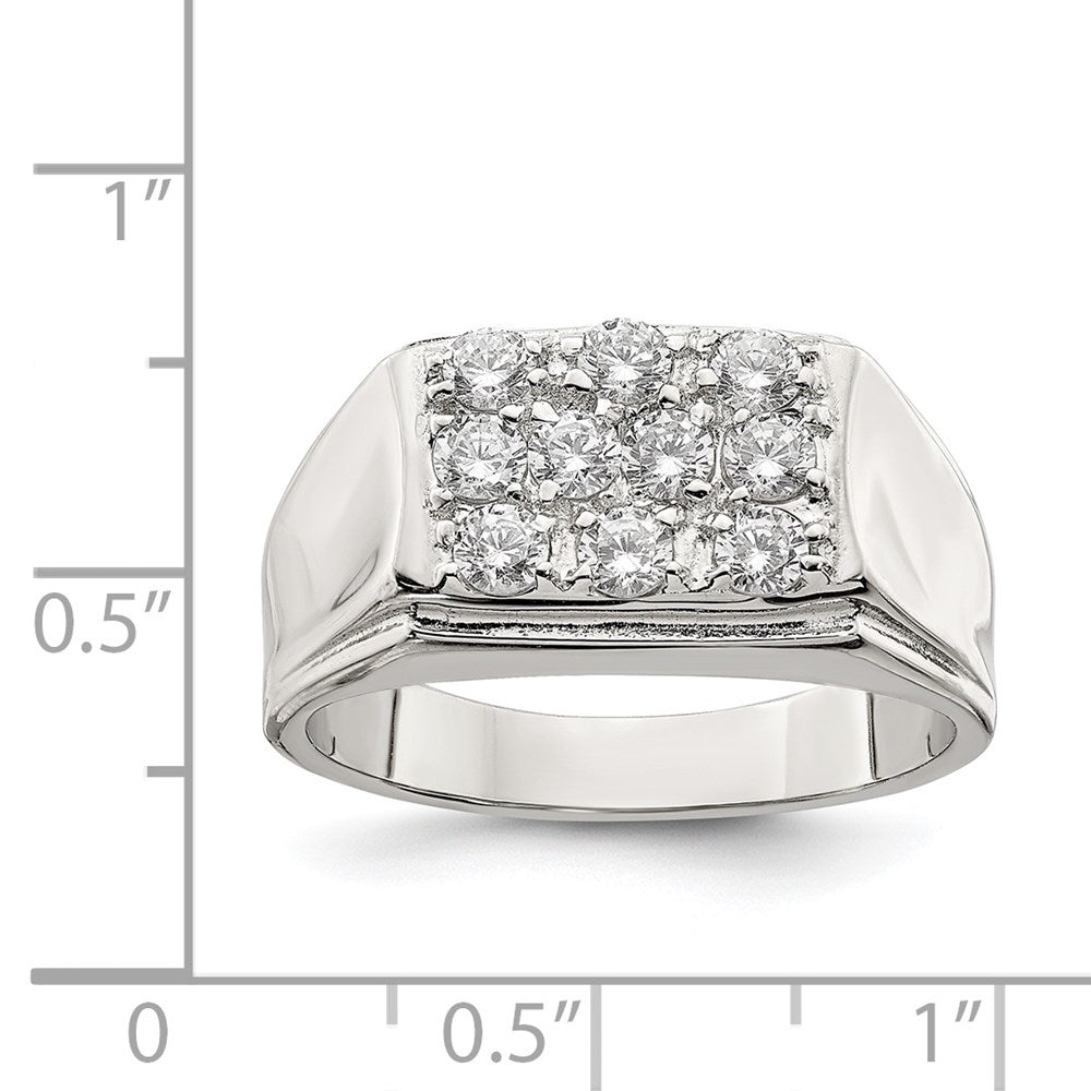 Sterling Silver Rhodium Plated Men'S Cz Ring