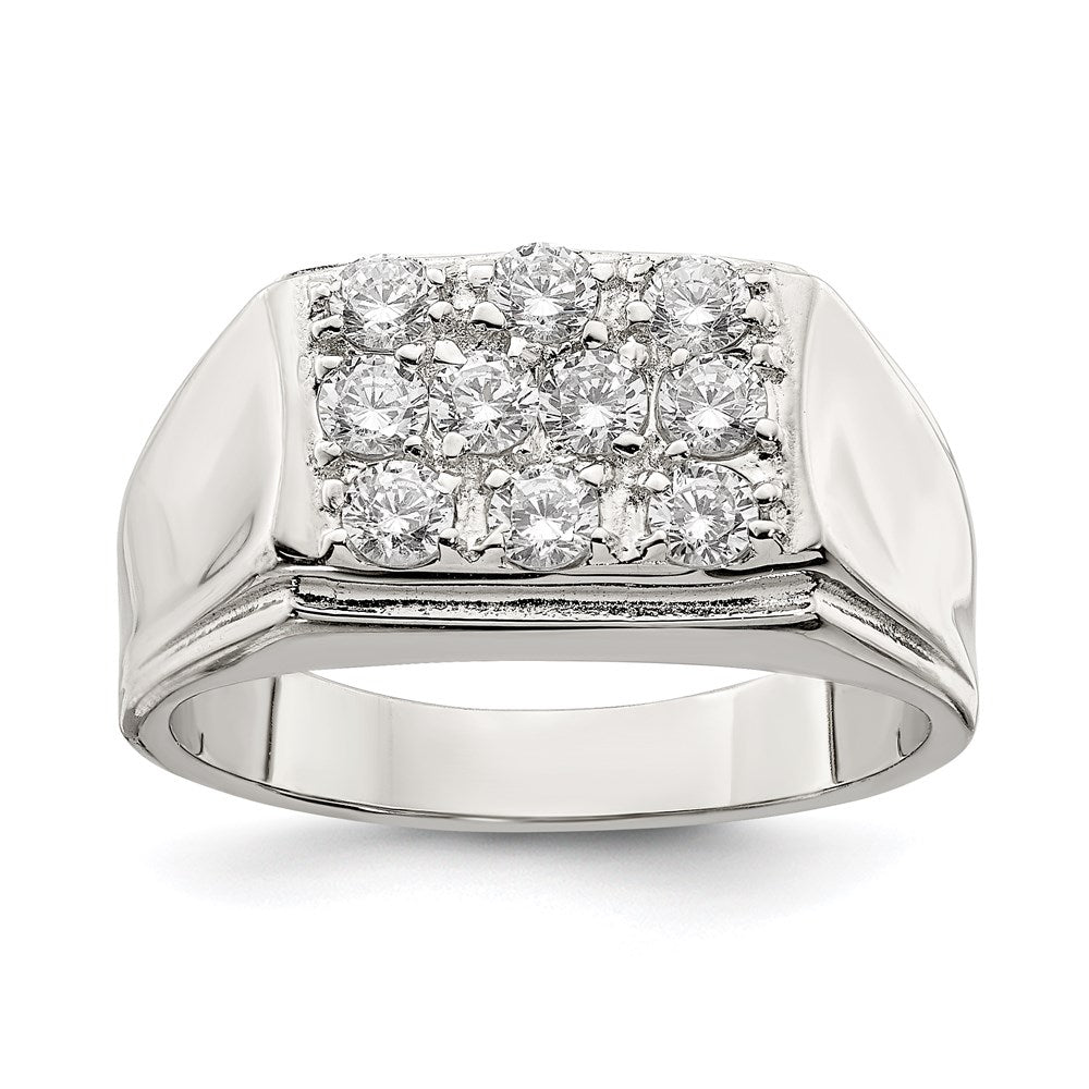 Sterling Silver Rhodium Plated Men'S Cz Ring