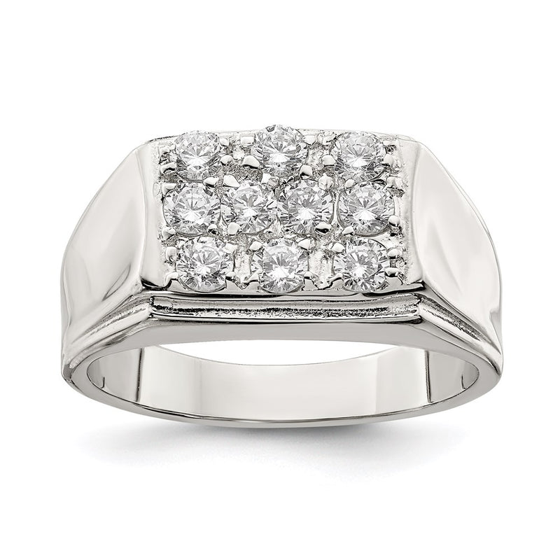 Sterling Silver Rhodium Plated Men'S Cz Ring