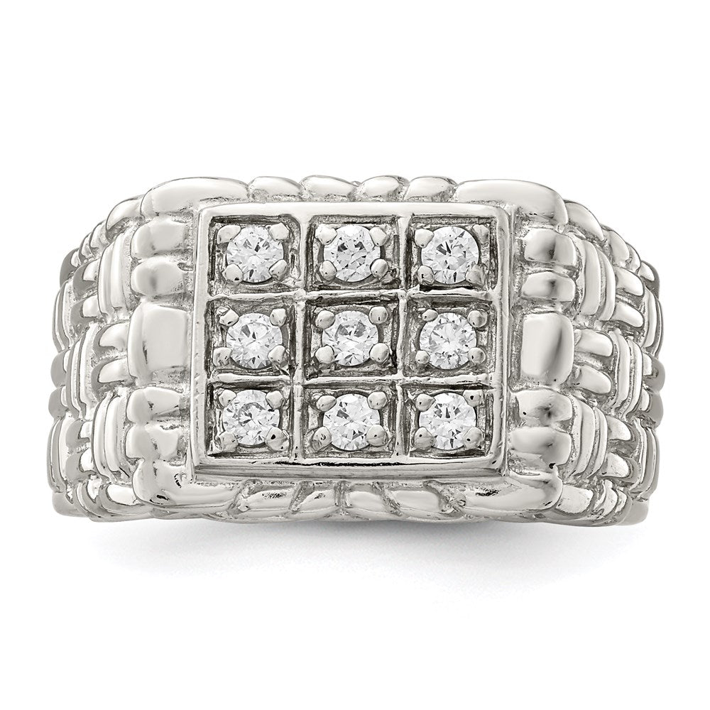 Sterling Silver Rhodium Plated Men'S Cz Ring