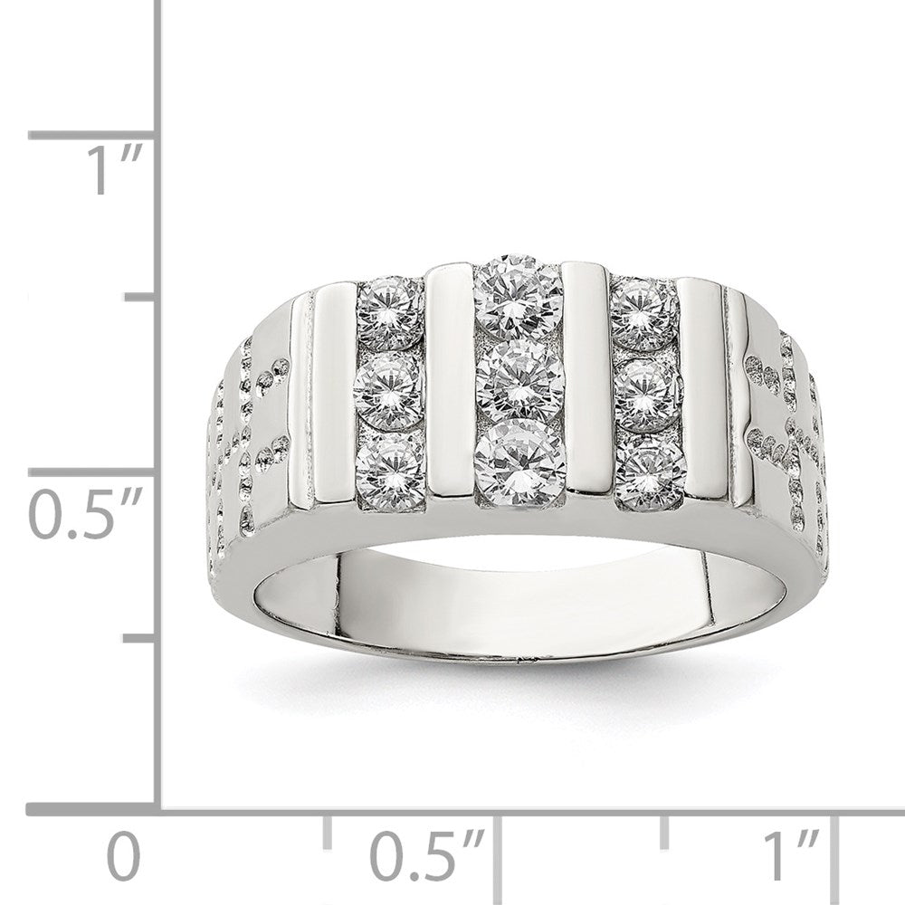 Sterling Silver Rhodium Plated Men'S Cz Ring