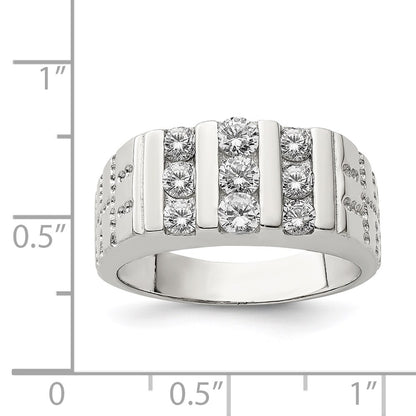 Sterling Silver Rhodium Plated Men'S Cz Ring