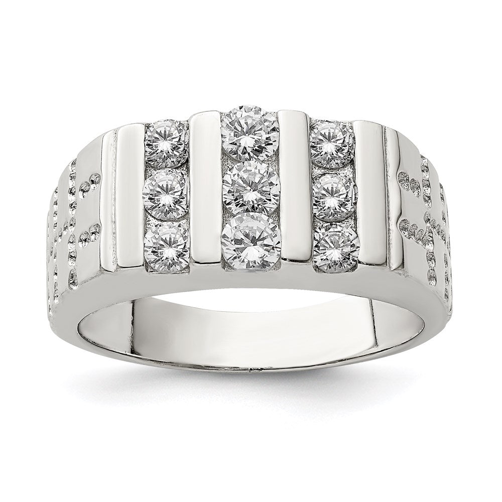 Sterling Silver Rhodium Plated Men'S Cz Ring