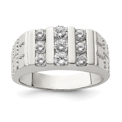 Sterling Silver Rhodium Plated Men'S Cz Ring
