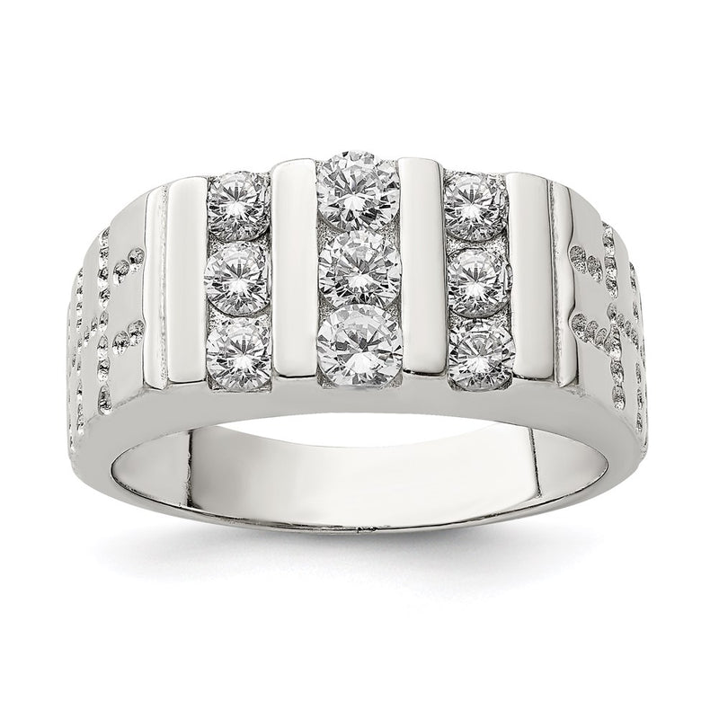 Sterling Silver Rhodium Plated Men'S Cz Ring