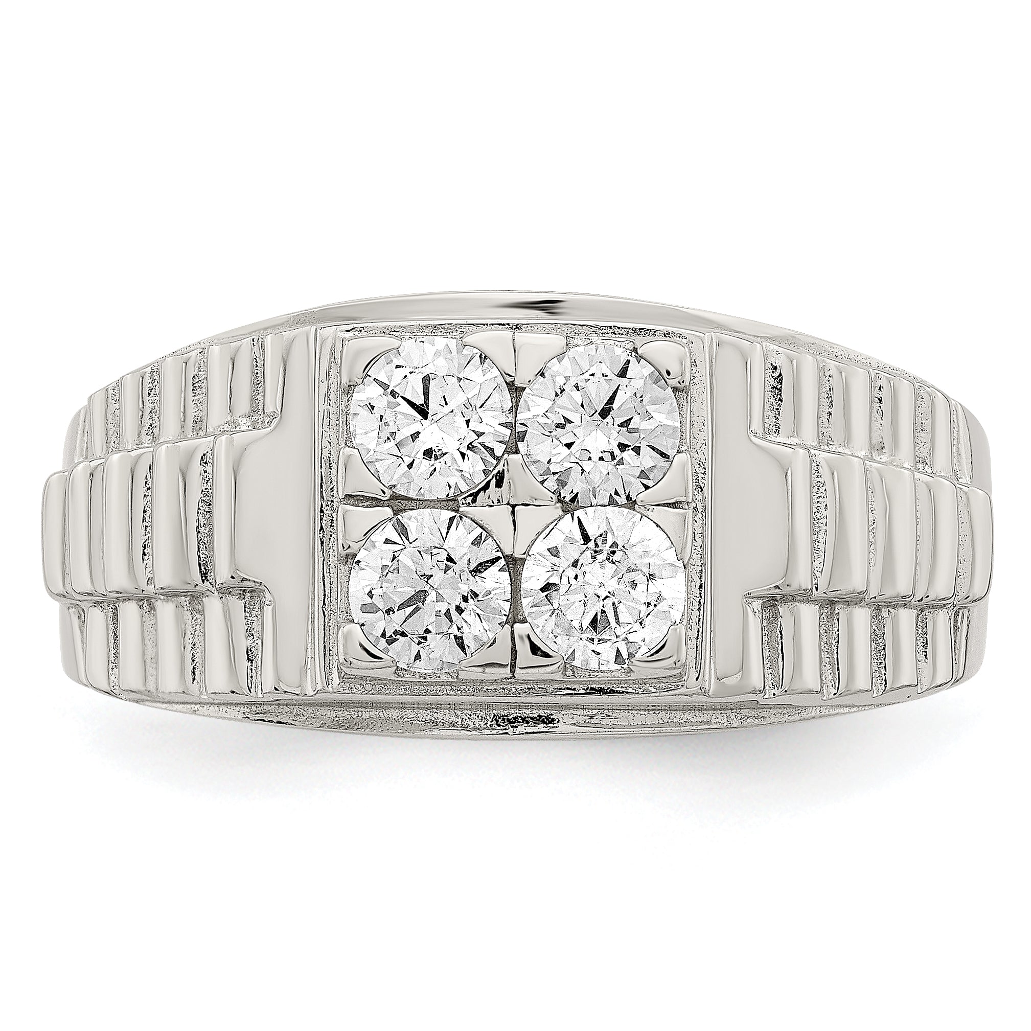 Sterling Silver Rhodium Plated Cz Fashion Ring