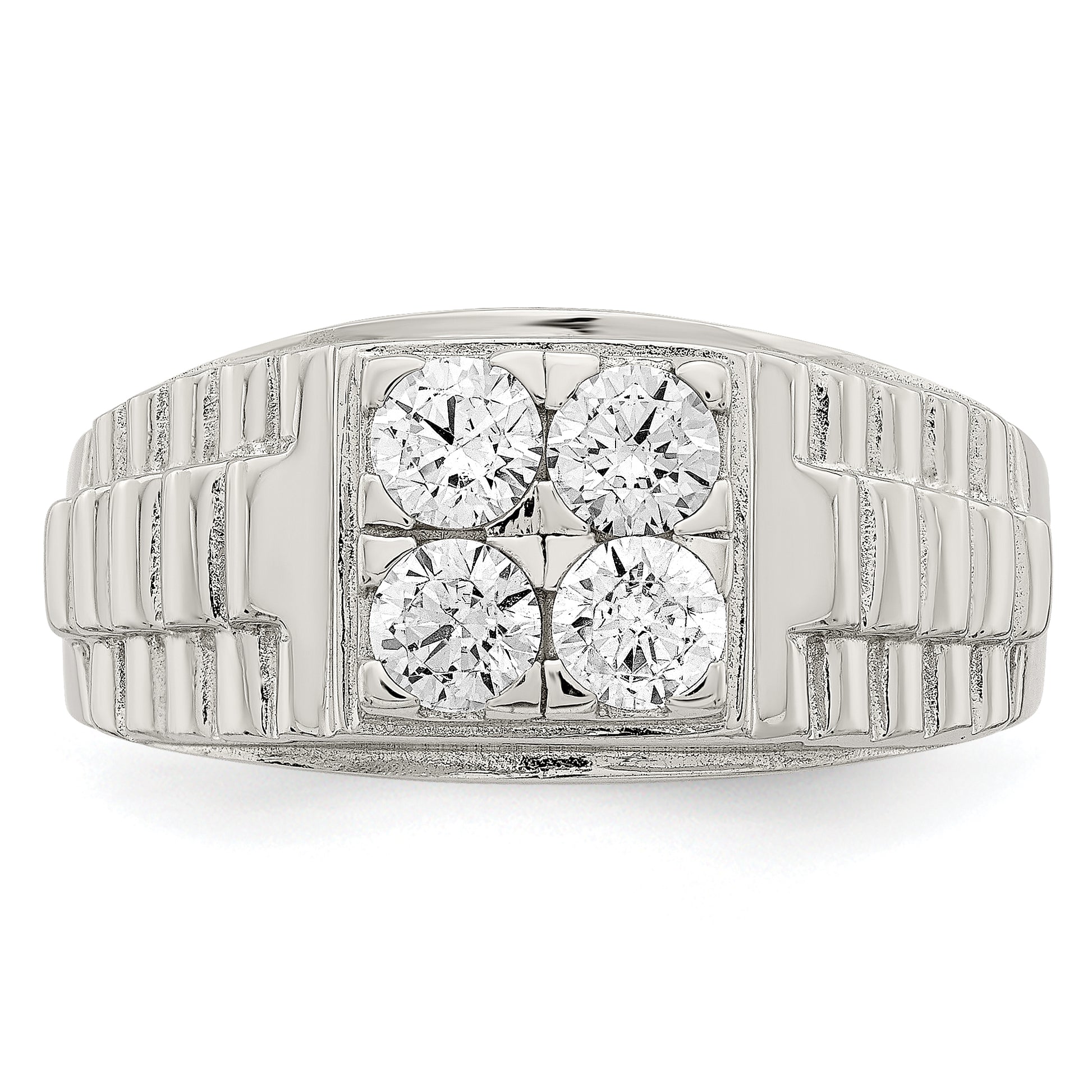 Sterling Silver Rhodium Plated Cz Fashion Ring