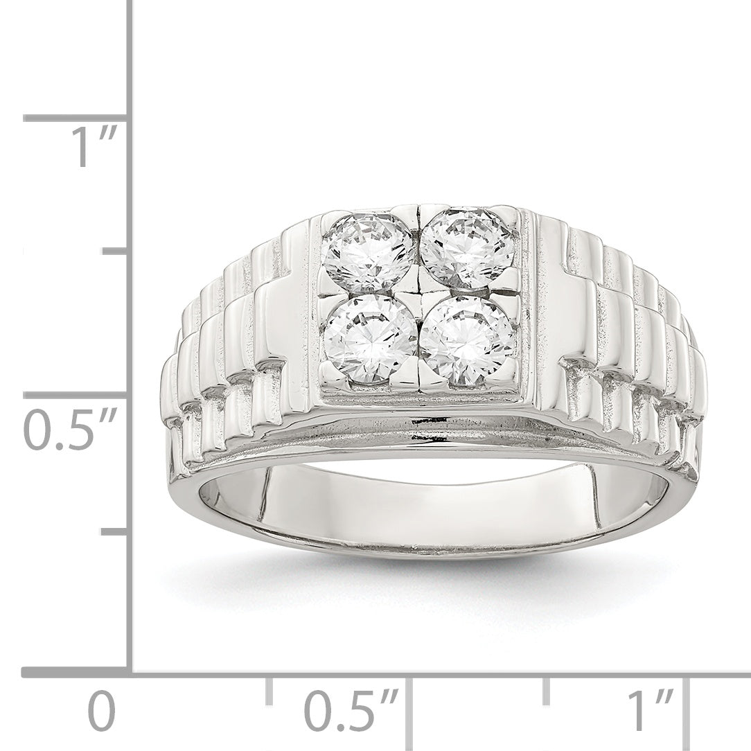 Sterling Silver Rhodium Plated Cz Fashion Ring