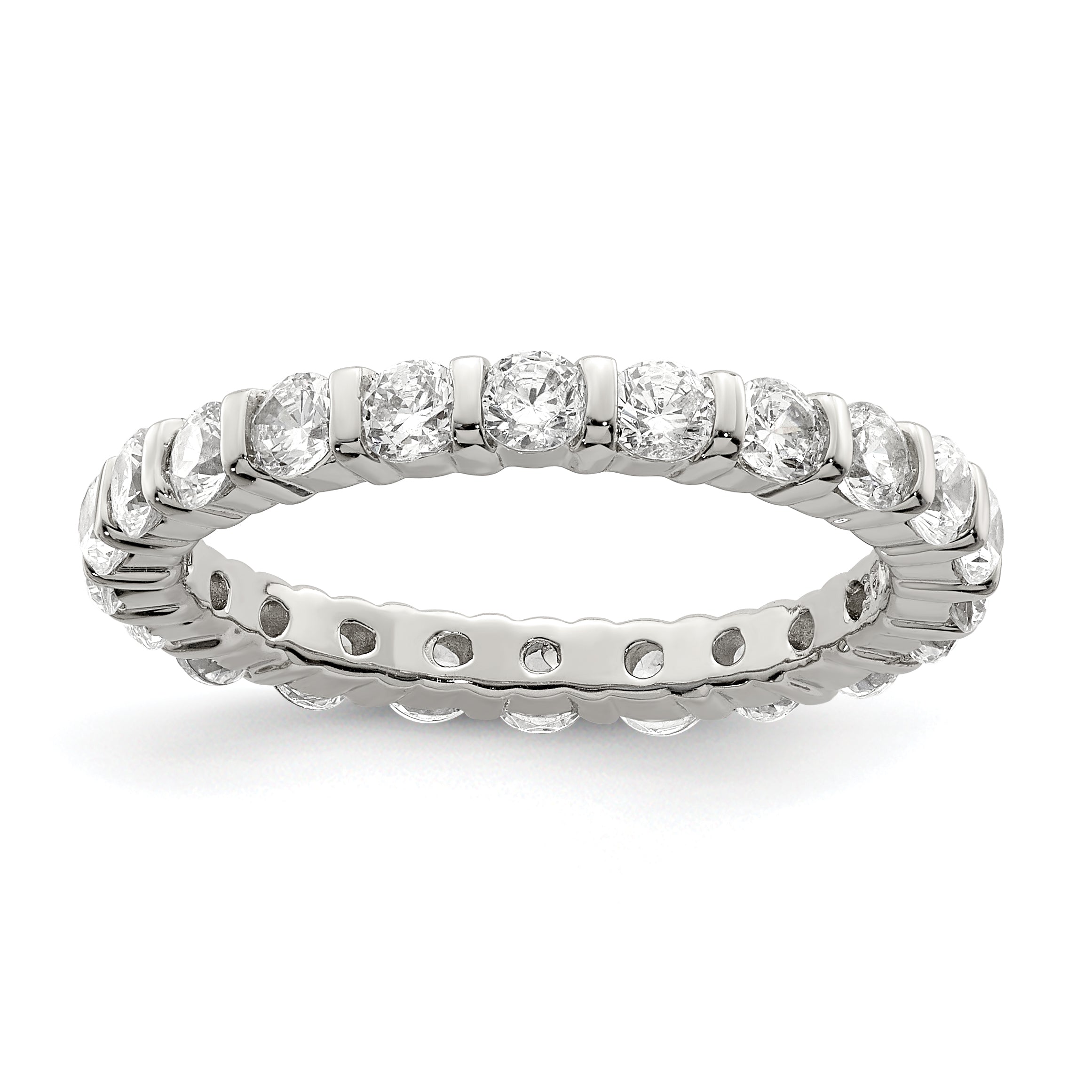 Sterling Silver Rhodium Plated Cz Band