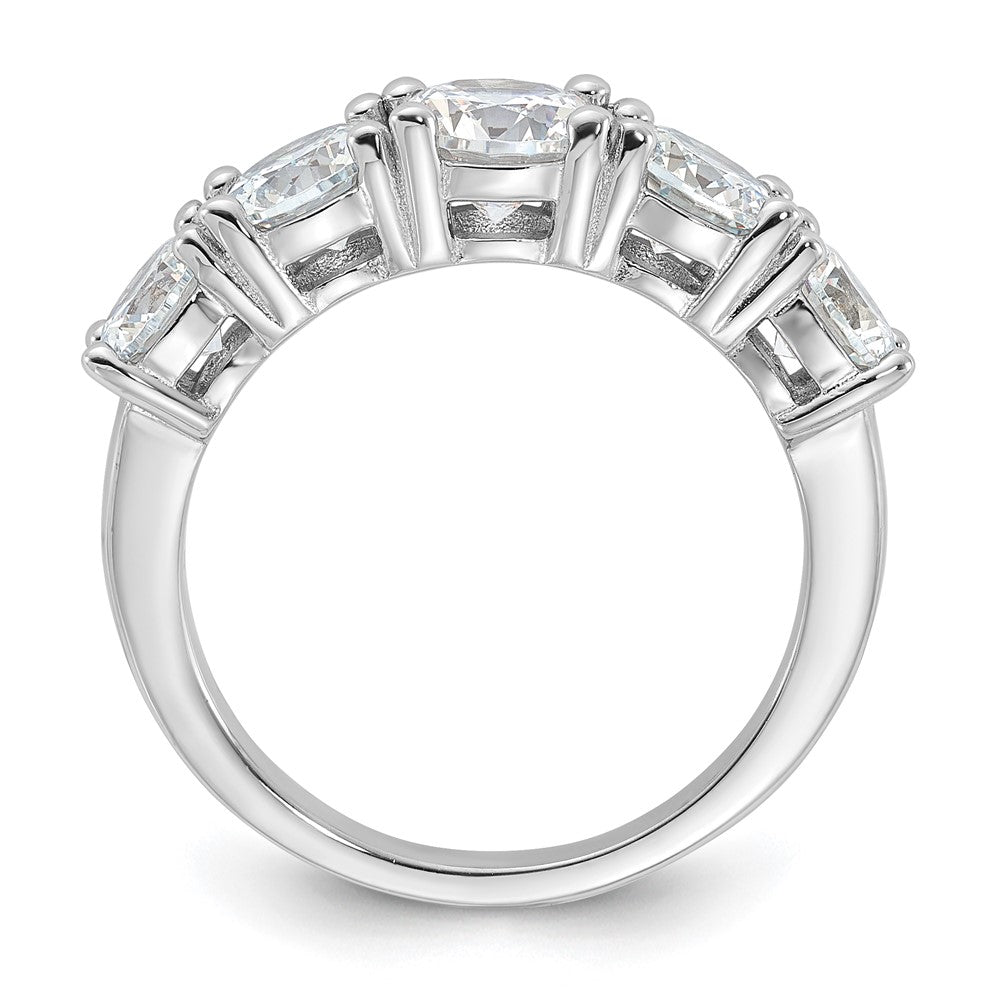 Sterling Silver Rhodium Plated Cz 5 Stone Ring