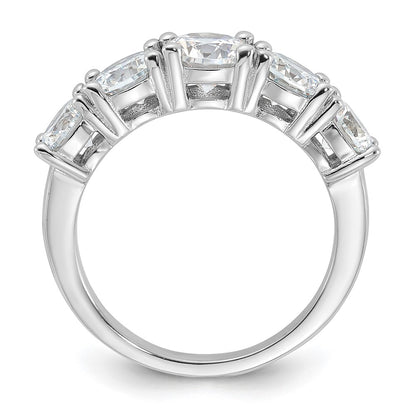 Sterling Silver Rhodium Plated Cz 5 Stone Ring