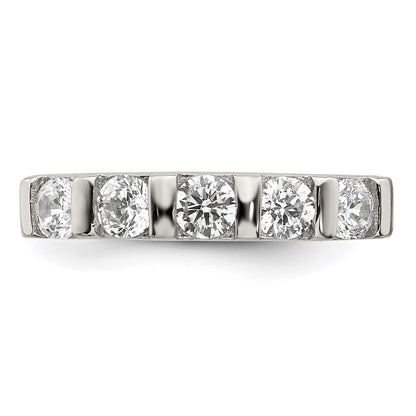 Sterling Silver Rhodium Plated Cz 5 Stone Ring
