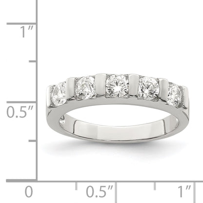 Sterling Silver Rhodium Plated Cz 5 Stone Ring