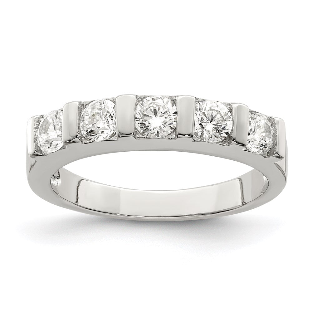 Sterling Silver Rhodium Plated Cz 5 Stone Ring