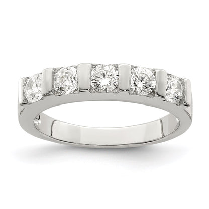 Sterling Silver Rhodium Plated Cz 5 Stone Ring