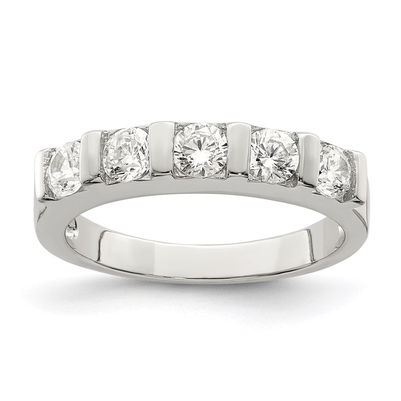 Sterling Silver Rhodium Plated Cz 5 Stone Ring