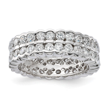 Sterling Silver Cz Double Band Ring (Size 6 Only)