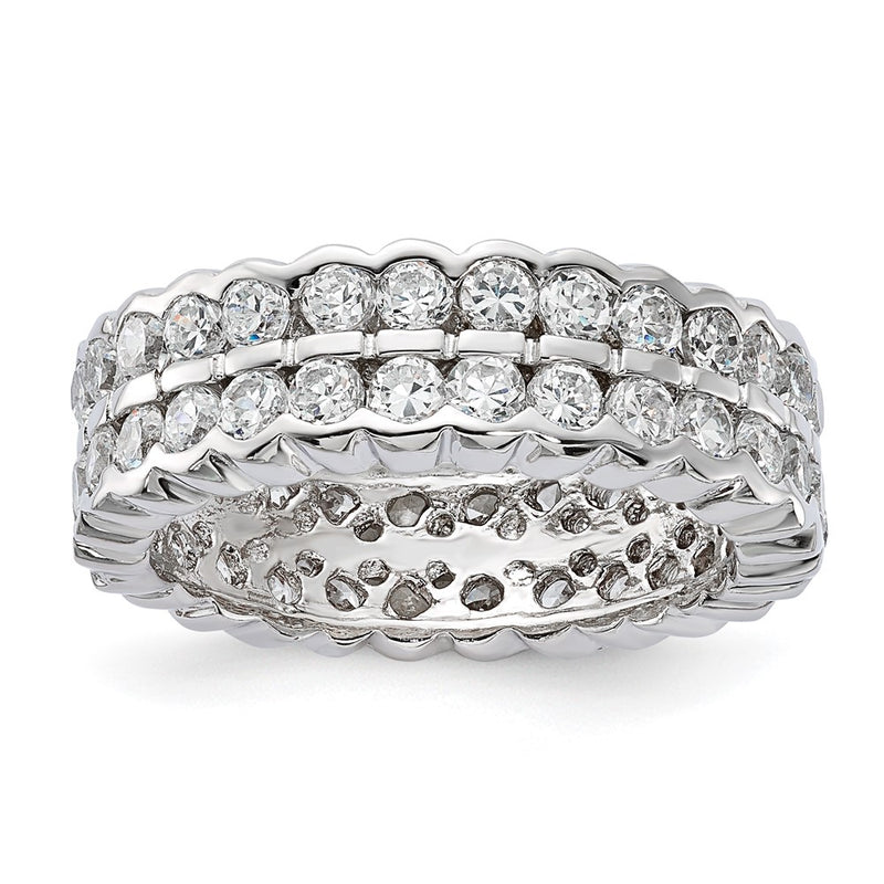 Sterling Silver Cz Double Band Ring (Size 6 Only)