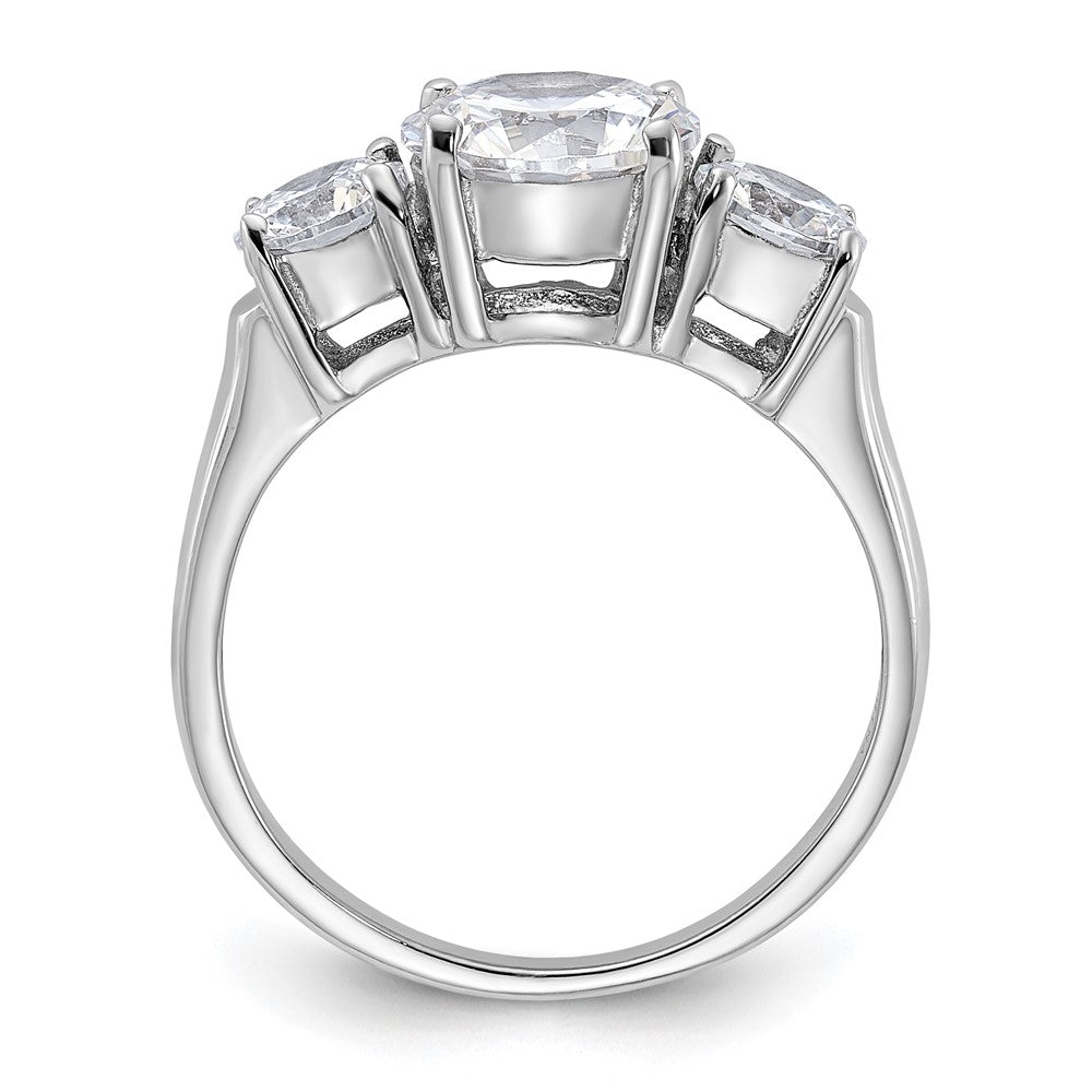 Sterling Silver Rhodium Plated Three Stone Cz Ring