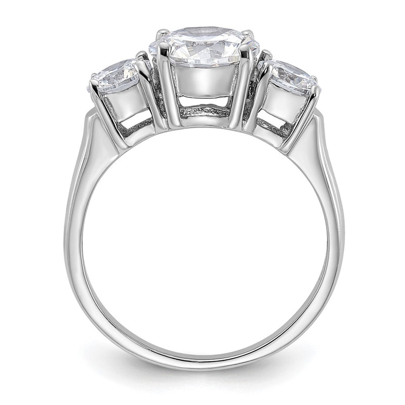 Sterling Silver Rhodium Plated Three Stone Cz Ring