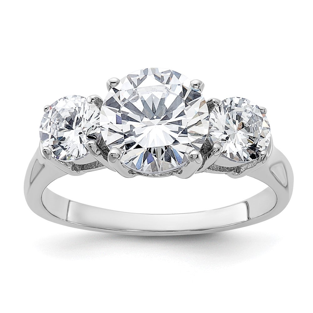 Sterling Silver Rhodium Plated Three Stone Cz Ring