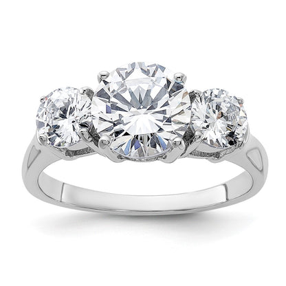 Sterling Silver Rhodium Plated Three Stone Cz Ring